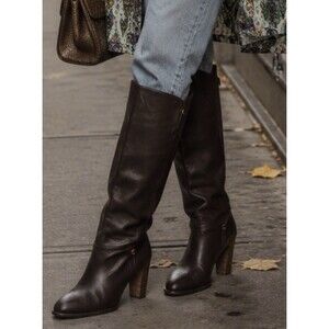 VTG Cobbies Women’s 7.5W Brown Leather Side Zip Tall Boots Heels 1970s FLAW Boho